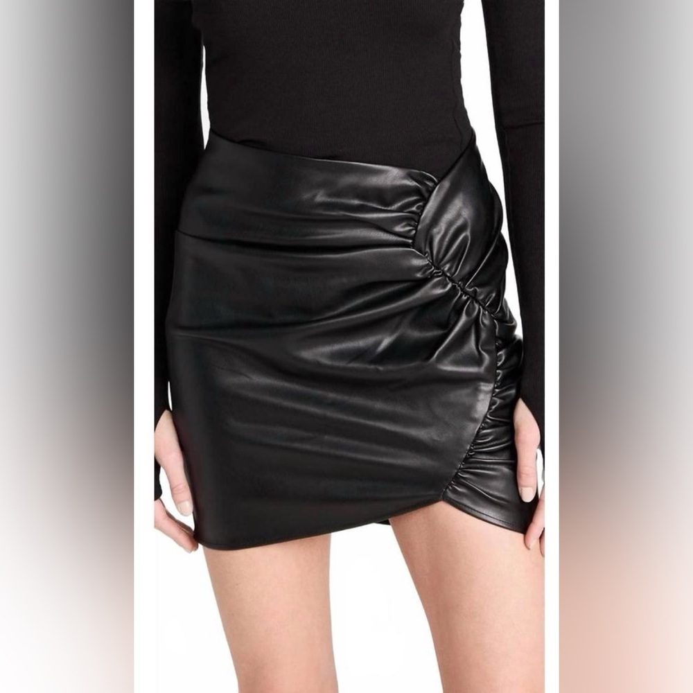 ASTR Dancing Queen Black Faux Leather Asymmetrical Ruched Mini Skirt